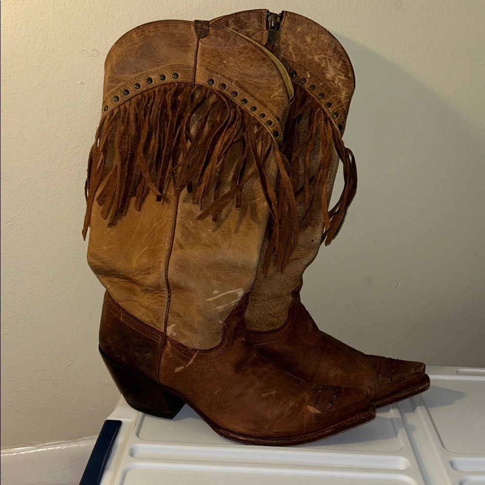 Tony Lama Brown Fringe Heeled Boots
